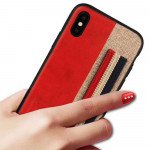 Wholesale iPhone X (Ten) Striped Hand Strap Grip Holder PU Leather Case (Red)